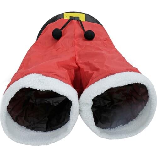 NEW Christmas Cat Tunes Santa Claus Pants Design Foldable Interactive Toys 3 Cute Cat Tunnels For Kittens Medium Red Long Toys