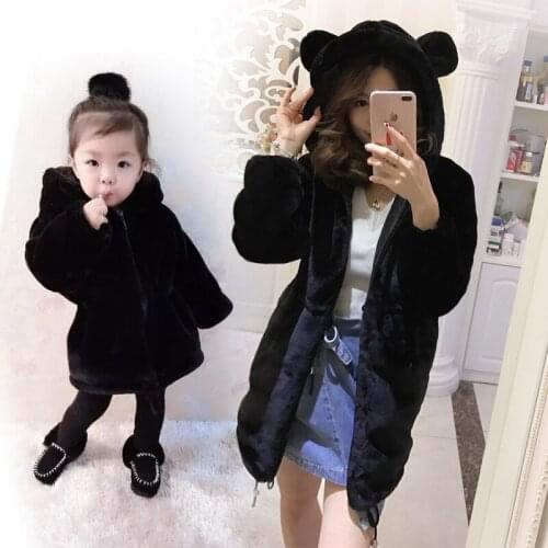 Family Autumn Winter Clothes False Rabbit Fur Mum Mother and Daughter Clothes Coats Velvet Clothing Mama Bear Baby Bear Clothes