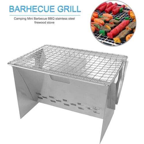 Mini Portable BBQ Grill Stove Stainless Steel Camping Picnic Cooking Tool Charcoal Barbecue Stove Rack Household Kitchen Grill