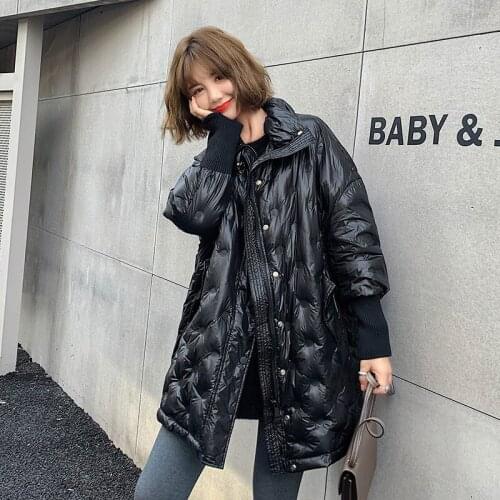 Bright Color Down Coat Long Ultra Light Jacket Women 2020 New White Duck Down Loose Glossy Jacket Lady Casual Fashion Warm f2239