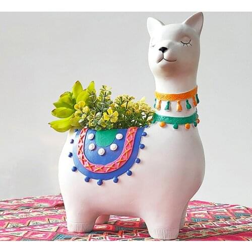 Alpaca Planter Resin Llama Flower Pot for Succulents Plants Hand Painted Animal Pot Bonsai Home Garden Desktop Decoration