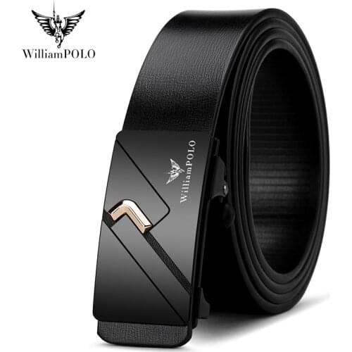 WilliamPolo Famous Brand Belt Men Top Quality Genuine Luxury Leather Belts for Men,Strap Male Metal Automatic Buckle