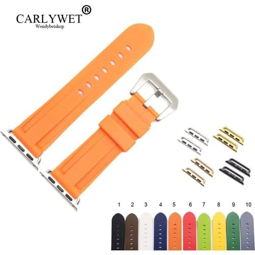 CARLYWET Fashion 38 40 42 44mm Black Orange Silicone Rubber Replacement Wrist Watchband Strap Loops For Iwatch Series 4/3/2/1