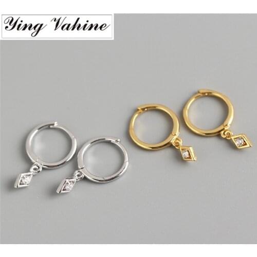 Ying Vahine 100% 925 Sterling Silver Mini Geometric Rhombic Pendant Stud Earrings for Women