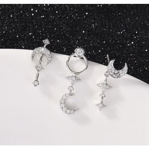 Treny S925 Ear Simulated Pearl New Moon Star Dangle Earring Paved AAA Zircon Stone for Women Party Wedding Gift Jewelry