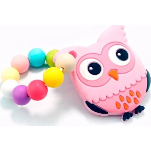 Sutoyuen Baby Silicone Teether Cartoon Owl Chew DIY Crafts Baby Shower Gift Toys Bracelets Rattles Teething Accessories