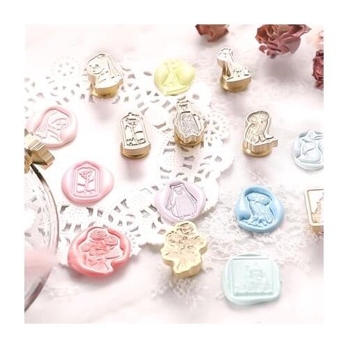 3D mini copper head Wax Seal Stamp Head Vintage Round Antique Flower Sealing Wax Copper Stamp Head for DIY Scrapbooking Wedding