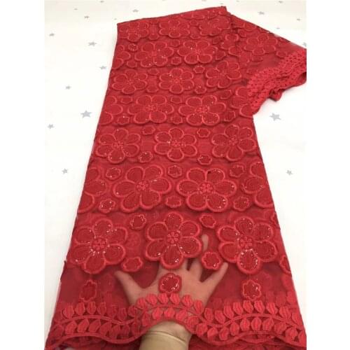 XIYA Nigerian African Lace Fabric Red Color Sequins Lace French Milk Silk Lace Fabric For Wedding Dress Sewing NI5145-2