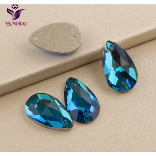 YANRUO 3230 Drop Blue Zircon Strass Sew on Fabric Flatback Rinestones Cristal Sewing Crystals Glass Stone All for Embroidery