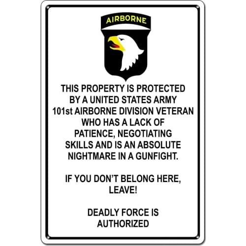 Property Protected by Airborne Veteran U.S. Army Funny Tin Sign Metal Sign Metal Decor Wall Sign Wall Poster Wall Decor Sign