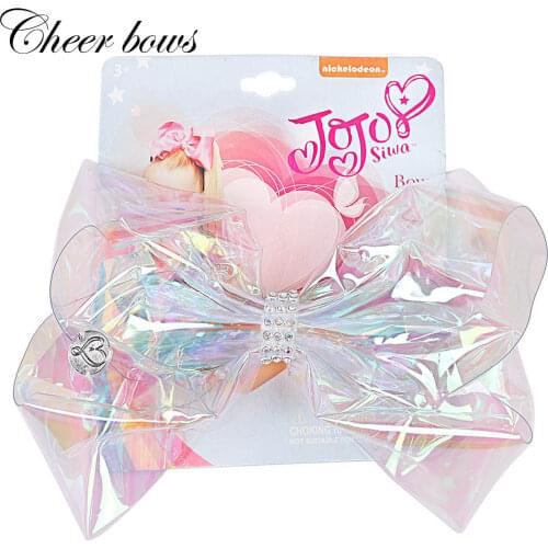 6" Transparent Plastic Leather Rainbow Hairbow Rhinestone Center Hair Clips With Gift Card For Kids Party Dance Hair Accessories