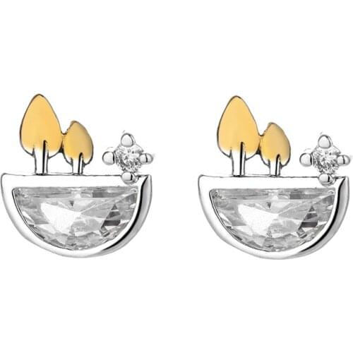 Todorova Korean Fashion Exquisite CZ Temperament Yellow Leaf Tree Plant Stud Earrings For Women Party Jewelry Brincos