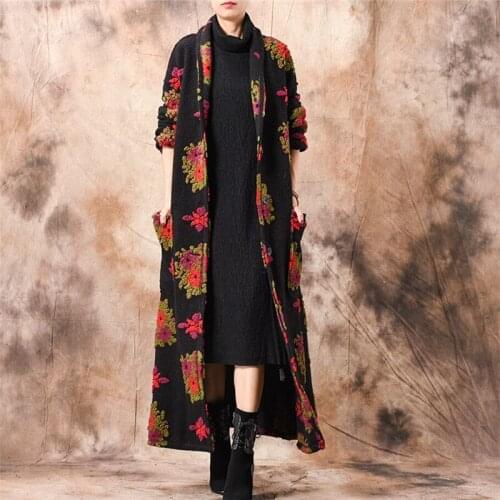 Ethnic Wind Woolen Coat Windbreaker Female 2019 Autumn Winter Fashion New Cardigan Large Size Loose Woolen Coat Tide H00276