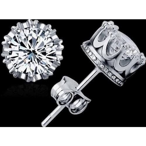 1 Pair Crystal Stud Earrings Crown Design New Plated Fashion Women Men Jewelry Piercing Earrings Classic