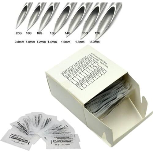 100pcs Professional Sterilized Tattoo Body Piercing Needles 12/13/14/15/16/18/20G Mix Size Tattoo Needles Tool Kit Free Shipping