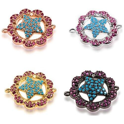 17*20mm flower crystal micro pave cz zircon cubic zirconia beads DIY Copper necklace charm bracelet connectors etg23