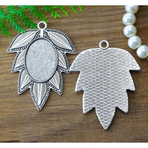 5 pcs Fit 18x25mm Cabochon Setting Antique Silver Color Plated Oval Cameo Base Blank Tray Zinc Alloy Leaf