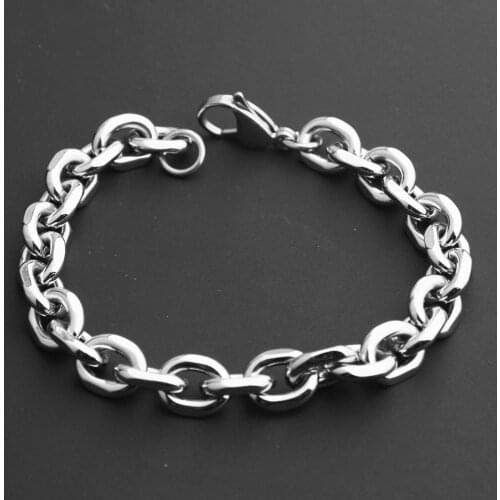 8mm Wide Handmade Silver Color Stainless Steel Cuban Curb Chain Bracelet Wristband Mens Jewelry 7-11 inch Christmas Gift