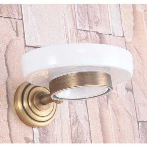 Bathroom Accessory Vintage Retro Antique Brass Circle Pattern Base Ceramic Dish Wall Mounted Bathroom Soap Dish Holder mba741