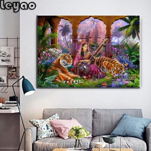 5D Diamond Painting Full Round Indian Harmony Woman and Tiger Rhinestones Embroidery Sale Diamond Mosaic Cross Stitch Home Decor
