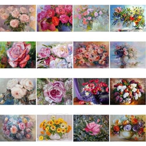 Diamond Painting Landscape Flower Delicate Pink Rose Yellow Daisy Red Poppy Lavender Realistic Style Oil Painting Decor Drawing