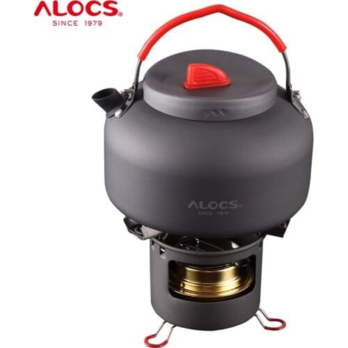 ALOCS CW-K04PRO Camping 1.4L Water Kettle Teapot Cooking Set Cookware Alcohol Stove Spirit Burner Support Bracket Outdoor Picnic