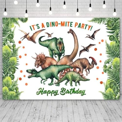 Avezano Happy Birthday Backdrop DINO-MITE Party Dinosaur Jungle Boy Photography Background Fond Studio Photozone Photocall Decor