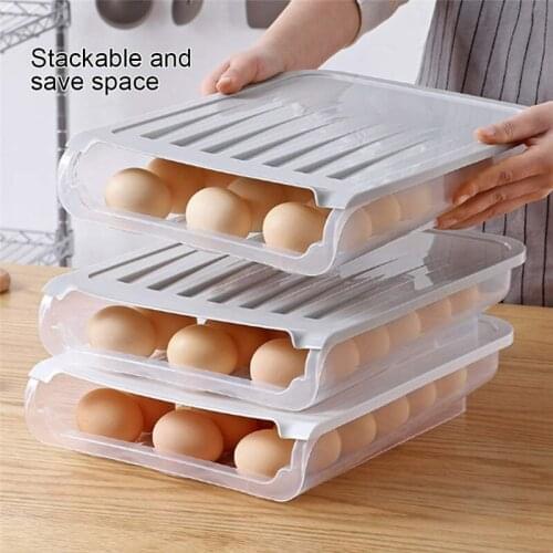 Automatic Rolling Egg Storage Box Transparent 18 Grid Anti-fall Magnetic Refrigerator Stacked Egg Fresh Box Rack U3