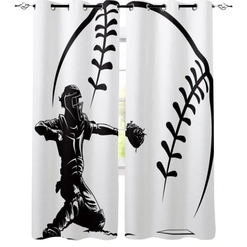 Baseball Catcher Baseball Player Black White Blackout Curtains For Kitchen Bedroom Kids Room Window Curtains for Living Room