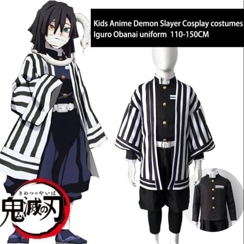 Kids Anime Demon Slayer Cosplay costumes Kimetsu no Yaiba Iguro Obanai uniform Coat/coat/trousers/belt/Leggings/bandage/Wigs