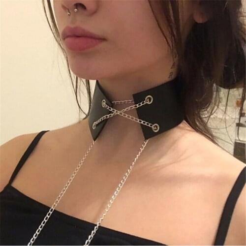 DYEFROB PU Leather Collar Adjustable Wide Neck Strap Belts Bdsm Bondage Sexy Restraints Cage Fetish Choker Harness Suspenders