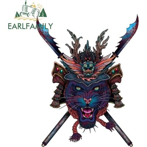 EARLFAMILY 13cm x 10.1cm Retro Car Sticker Samurai Tiger Creative Decal Window Bumper Trunk Stickers JDM Car Accessories