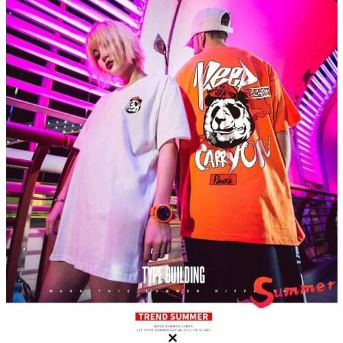 Hip Hop Tops tees shirt Panda Print cotton short sleeve loose men's Harajuku T shirt casual Summer Punk tshirt Streetwear