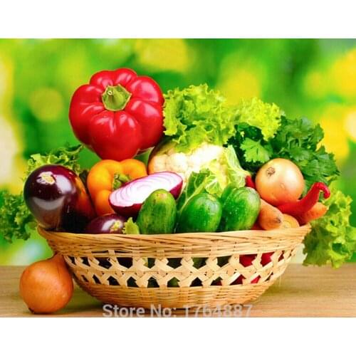 GLymg 5D Diy Diamond Painting Cross Stitch Vegetable Fruit Basket Full Drill Diamond Embroidery Kitchen Restaurant Home Decor