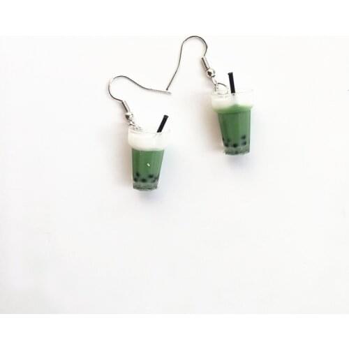 Interesting Resin Matcha Bubble Tea Dangle Earrings Green Tea Food Earrings for girl Female Fashion Jewelry birthday gifts