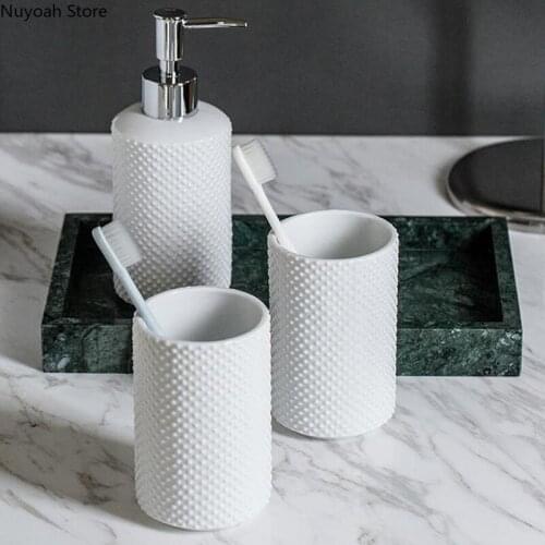 Nordic Bathroom Supplies White Ceramic Three-dimensional Relief Dots Lotion Bottle Mouthwash Cup/bathroom Decoration Accessories