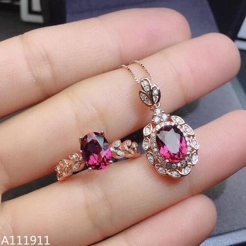 KJJEAXCMY fine jewelry 925 sterling silver inlaid Natural Garnet pendant ring necklace noble Womens suit support detection cute