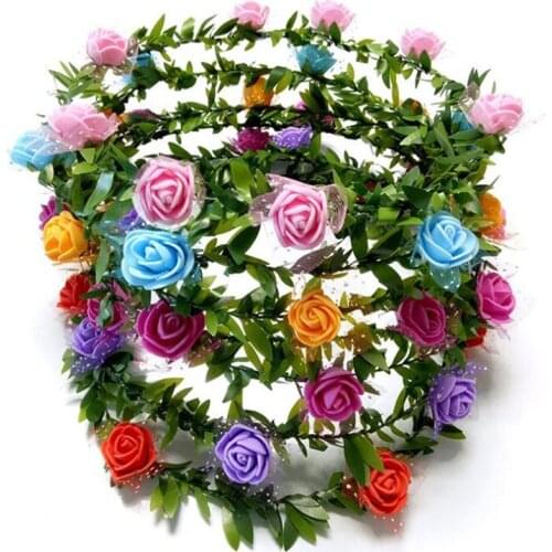 Colorful Flower Headband Garland Wreath Wristband Women Girls Floral Headdress Wedding Party Favor Christmas Halloween
