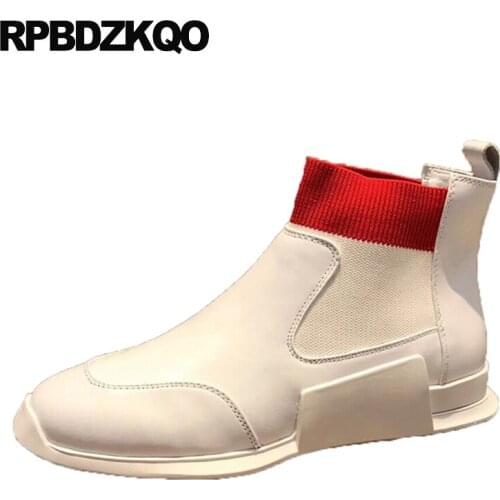 Black White Slip On Genuine Leather Italy Spring Runway Italian European Men Shoes Casual High Top Trainers Brand Boys Sneakers