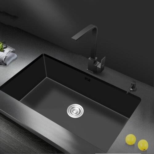 780x430 mm Black Kitchen Sinks Under Counter Handmade 304 Stainless Steel Kitchen Single Bowel with Drainer Pipe Accessories