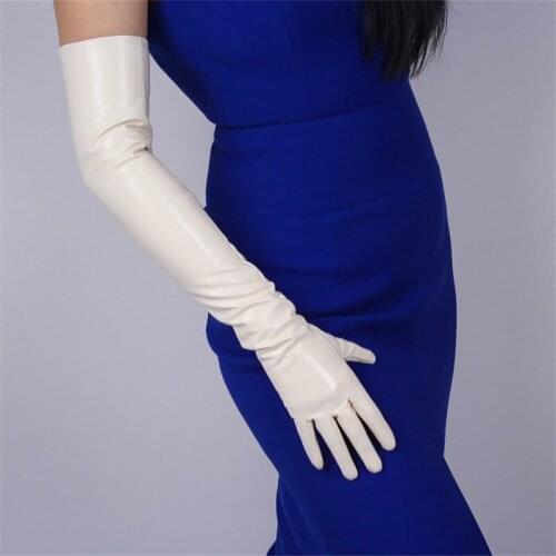 60cm Patent Leather Long Gloves Extra Long Over Elbow PU Emulation Leather Bright Leather Mirror Beige Nude Cream PU50-60