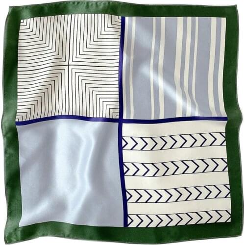 Geometric Stripe Printing Mulberry Silk Silk Small Square Scarf Women Temperament Simple and Thin Decorative Sunscreen Scarf