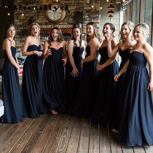 Mbcullyd Navy Blue Chiffon Bridesmaid Dresses With Ruffles Cheap Long Backless Maid Of Honor Dress Prom For Women Plus Size