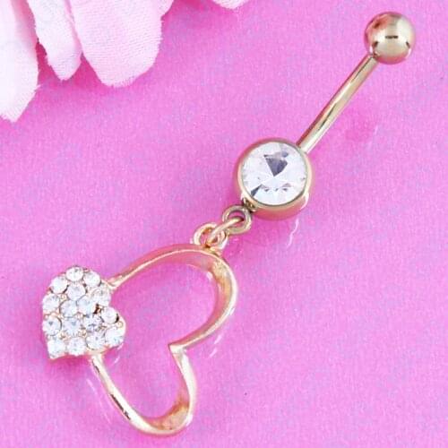 Fashion belly ring Heart golden plated Body piercing Jewelry 14G Surgical Steel nickel-free