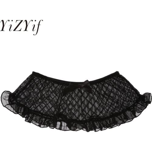 Mens Lingerie Lip/Dots/Plaid Pattern Sissy Gay Underwear See-through Mesh Erotic Skirt Underpants Nightwear Ruffles Miniskirt