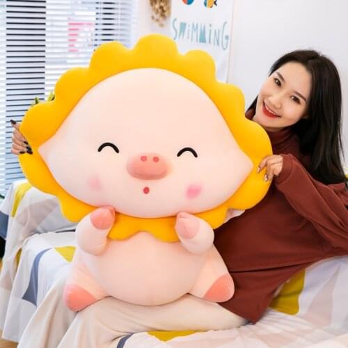 Stuffed Plush Sun Flower Pig Toys Pillow Kawaii Sleeping Pillow Cute Pig Doll Plush Toy Children Birthday Present