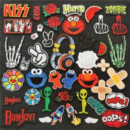 Clothes Patches Rock Punk Cartus Elmo DIY Badges Embroidered Patch fusible Applique Iron-on transfers for Clothing