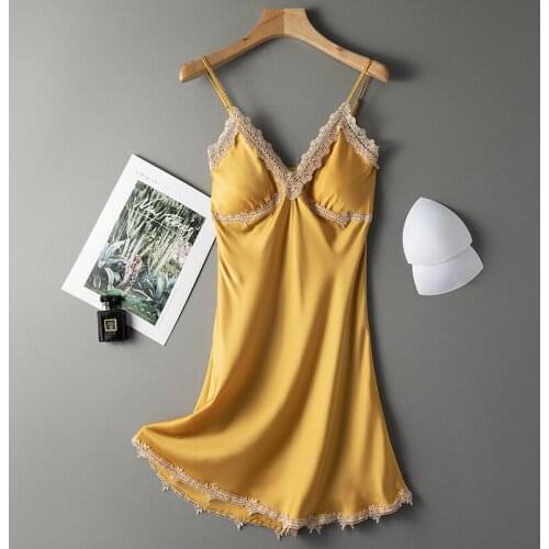 Spaghetti Strap Nightgown With Pads Women Sleepwear Intimate Lingerie Sexy Nightdress Soft Home Dressing Gown Nightwear