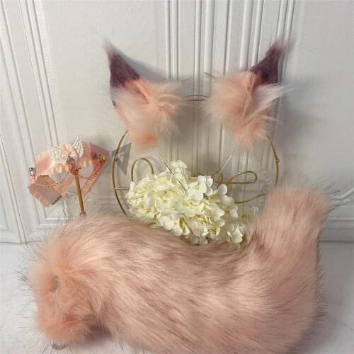 New Peach Pink Wolf Fox Ears Hair Hoop Tail Set Hand Made Work For KC Cosplay Party Game Costume Accessories Custom Made