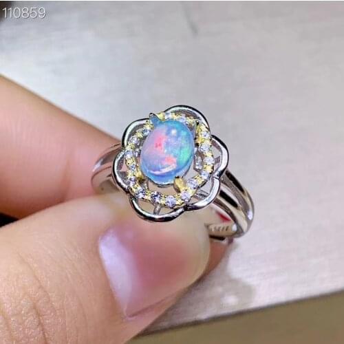 New Coming Natural and Real Opal Ring Solid 925 Sterling Silver For Women Colour Gem Stone Rings Fine Jewelry